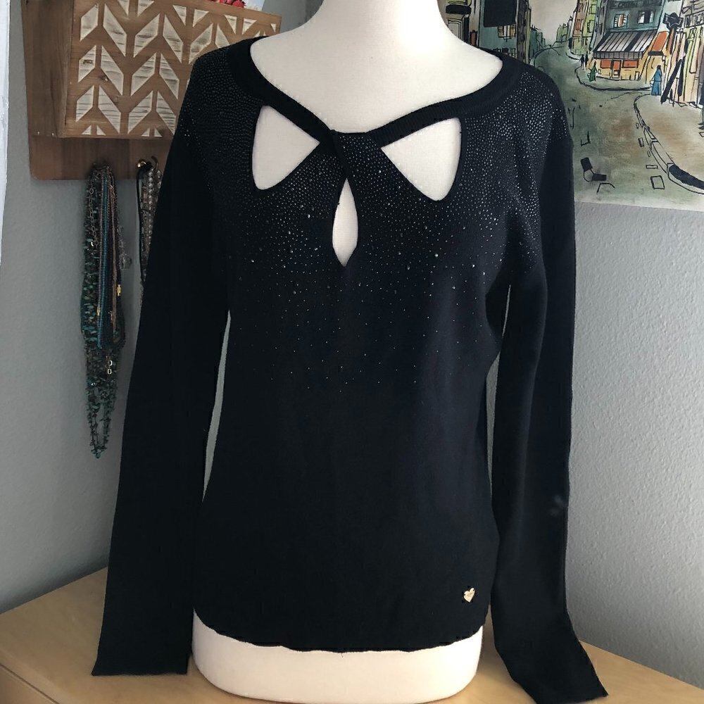Camomilla Italia Mayra Sweater Women's size S Black Sequined Keyhole NWT's